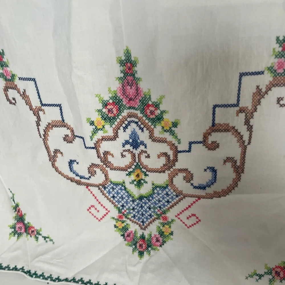 Vintage Table Runner Cross stitch Embroidery Easter Spring 41 X 15” READ